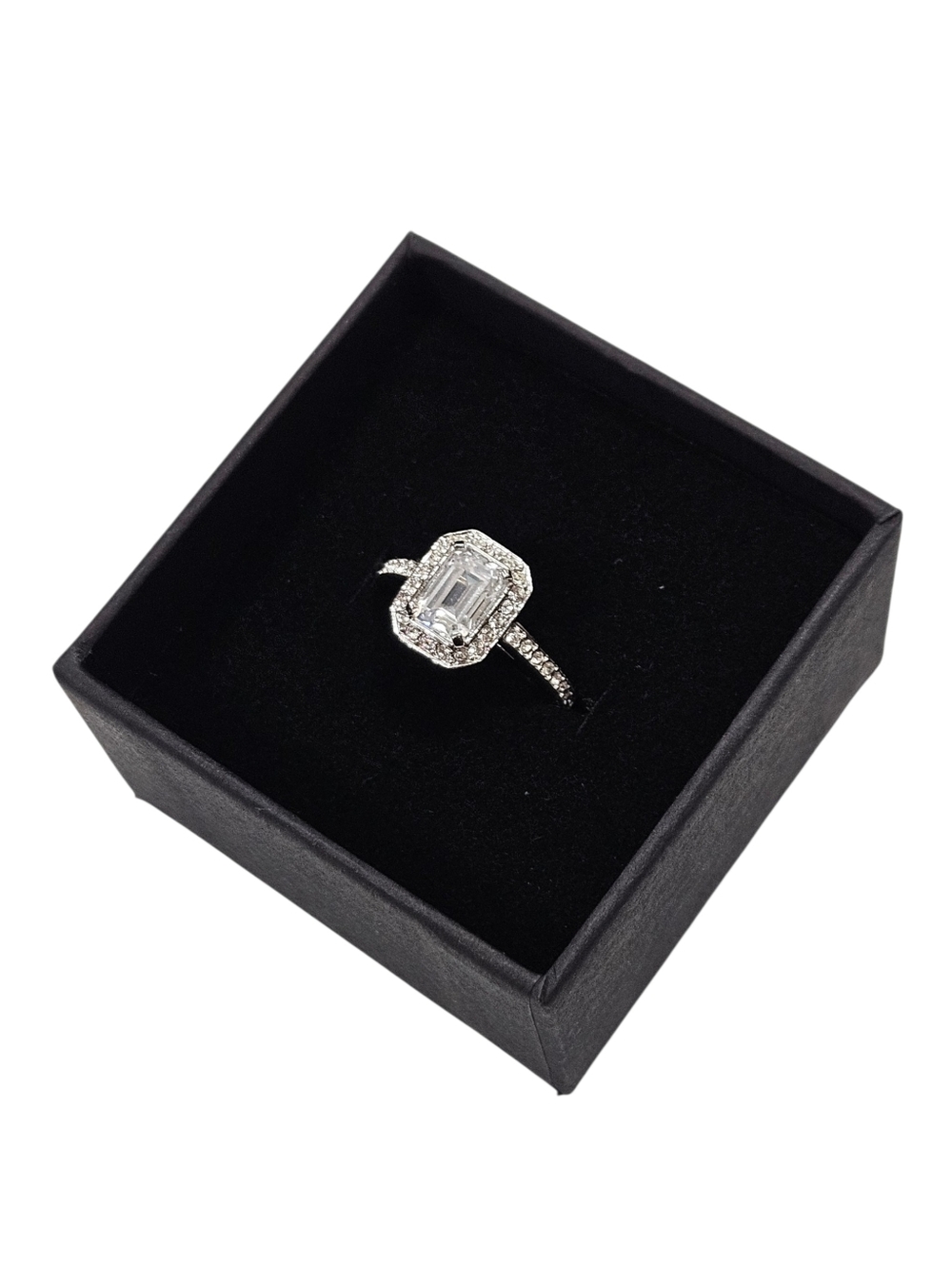 Swarovski Emerald Cut Halo Ring Size 5